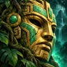 Relic Run app icon: a cracked gold and jade temple mask overgrown by the jungle.